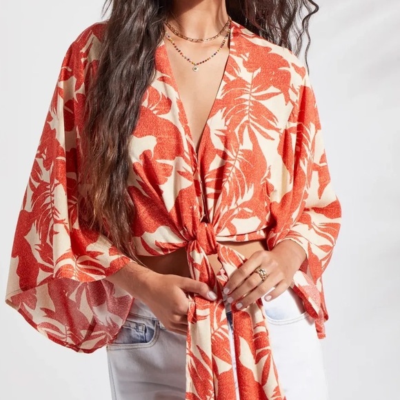 XIX Palms Tops - XIX Palms x Tribal Napali Wrap Top In Orange size Large